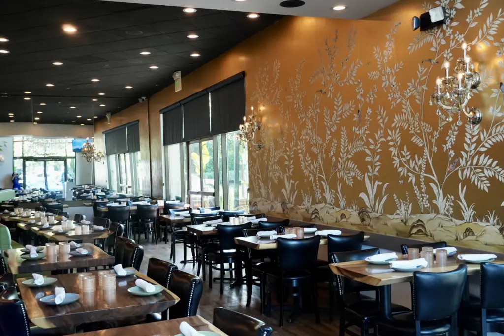 Golden wall art interior at Baithak Indian Restaurant Dublin CA